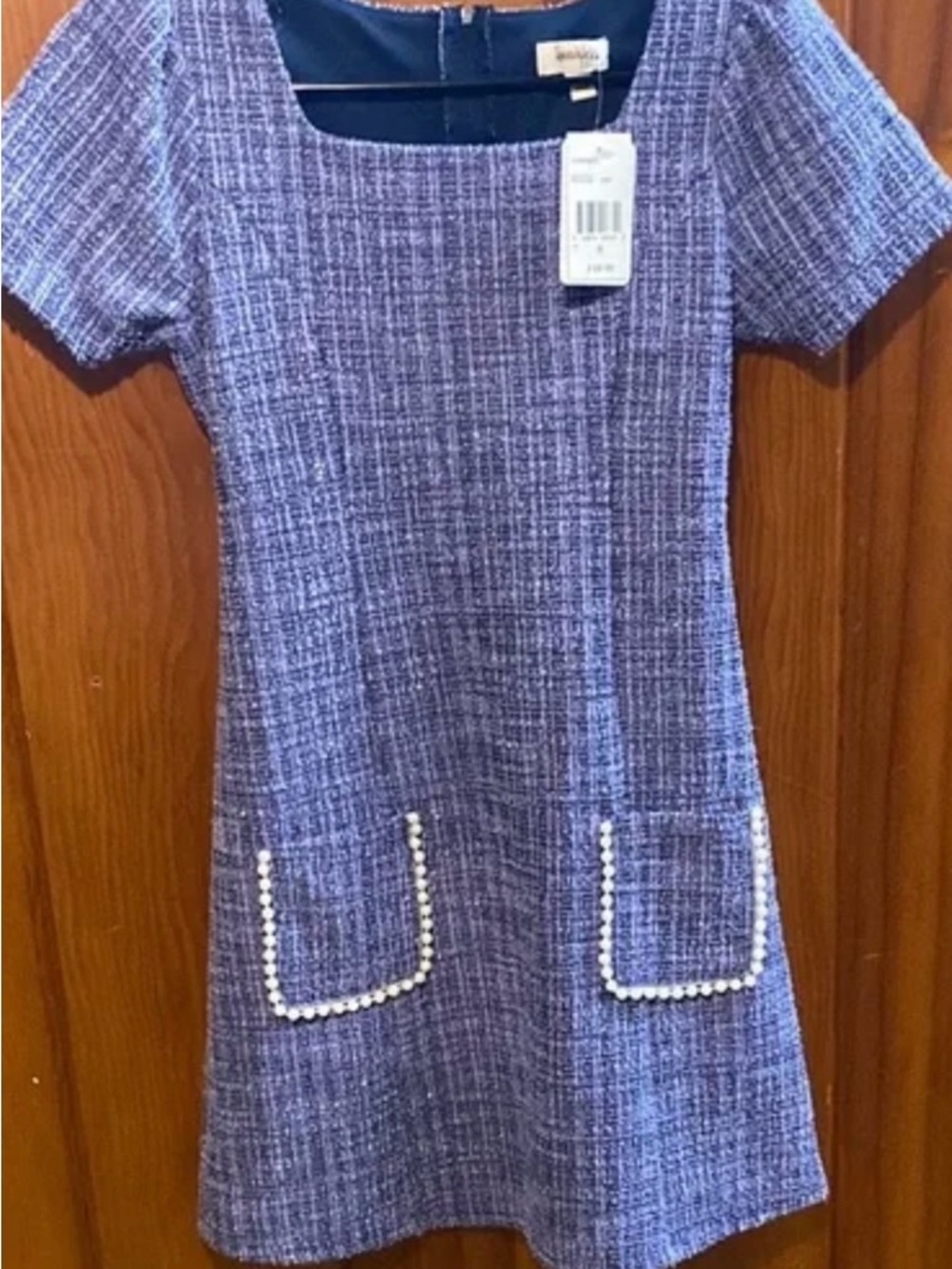 Speechless Purple Tweed Pearl-Trim Kids Dress